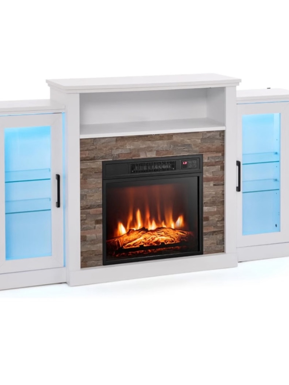 White Electric Fireplace Media Console with Accent Lighting